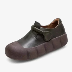 Mocassins Femme Marron en Cuir à Semelle Épaisse