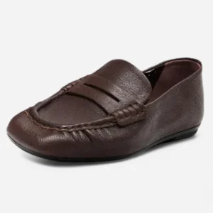 Mocassins Femme Penny Loafer Souples en Cuir Marron