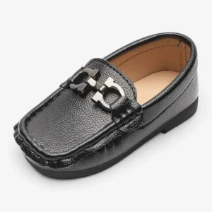 Mocassins Enfant en Cuir Noir à Mors Métallique