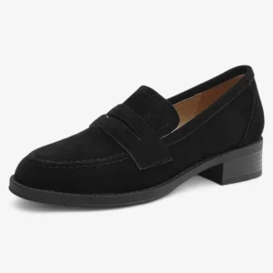 Mocassins Femme à Talon en Daim Noir