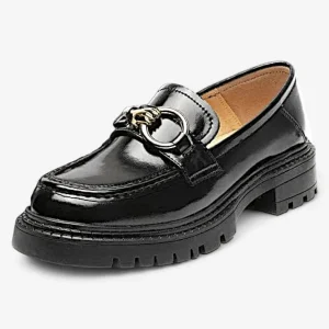 Mocassins Femme en Cuir Vernis Noir Plateforme