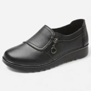 Mocassins Femme en Cuir Noir à Fermeture Éclair