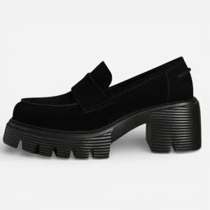 Mocassins Femme en Cuir Noir à Talon Plateforme