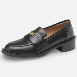 Mocassins Femme en Cuir Noir Penny Loafer