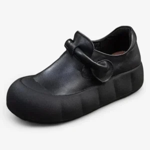 Mocassins Femme Noir en Cuir à Semelle Épaisse