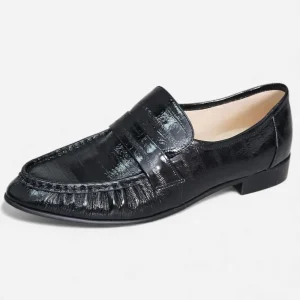 Mocassins Femme Penny Loafer en Cuir Noir