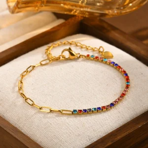 Bracelets dorés 18K maillons fins strass colorés zirconiums élégance MAX FOR ME
