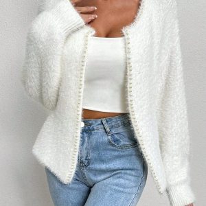 Cardigan col V femme bordure perlée élégance raffinée MAX FOR ME