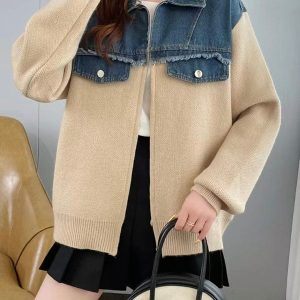 Cardigan femme denim et maille oversize automne-hiver Max for Me - Style urbain créatif