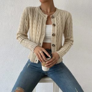 Cardigan maille torsadée femme col rond cosy décontracté MAX FOR ME
