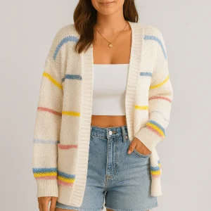 Cardigan rayé ouvert tricot décontracté layering moderne - couche stylée parfaite - MAX FOR ME