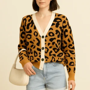 Cardigan style Chanel à imprimé léopard – chic audacieux MAX FOR ME