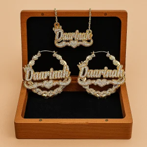 Ensemble Personnalisé – Collier et Boucles d’Oreilles doré avec strass