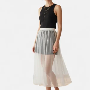 Jupe longue transparente en tulle blanc