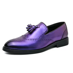 Mocassins À Gland Violet Métallique Pour Hommes