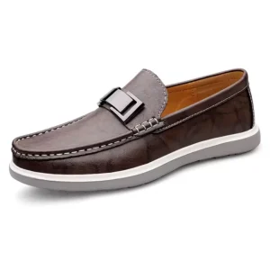 Mocassins Bateau Tricolores Plats En Cuir Pour Homme