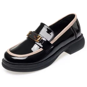 Mocassins À Bout Rond En Cuir Verni Pour Femmes