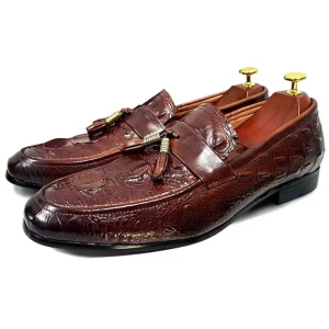 Mocassins À Glands Élégants En Cuir Croco Pour Homme