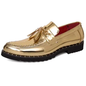 Mocassins À Glands Vernis À Boucle Dorée Pour Homme