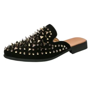 Mocassins Noirs En Strass Dorés Pour Hommes