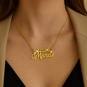 Collier personnalisé prénom papillons cœur doré romantique - MAX FOR ME