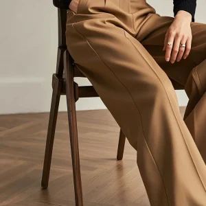 Pantalon femme large laine et Tencel coupe droite élégante Max for Me - Sophistication tailleur moderne