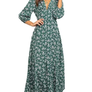 Robe année 50 verte fleurie