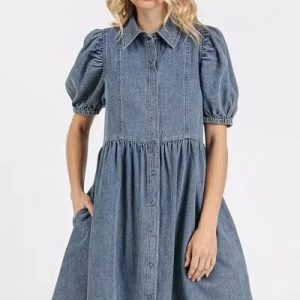 Robe en jean à manches bouffantes - un style chic et décontracté - MAX FOR ME