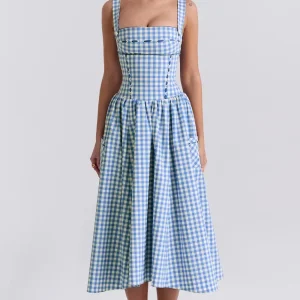 Robe "Margaux" en Vichy avec Détails Ruban et Poches