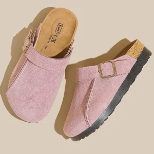 Sabots suédé rose poudré - Douceur féminine moderne - MAX FOR ME