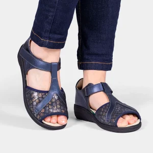 Sandales Orthopédiques Femme PODOWELL Bleue à Bride