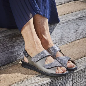 Sandales Orthopédiques Femme PODOWELL Grise Triple Velcro
