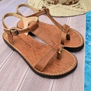 Sandales femme en cuir camel, modèle Inès