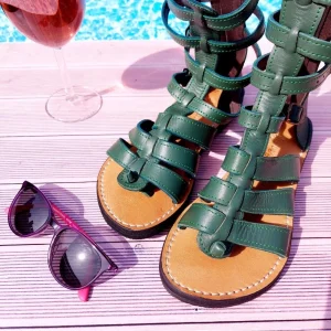 Spartiates vertes en cuir