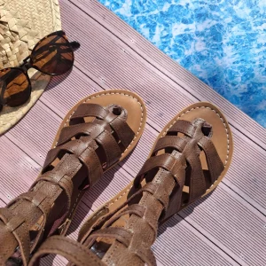 Spartiates en cuir marron