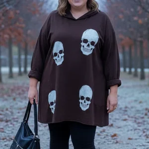 Sweat long à capuche tête de mort – Style et confort oversize