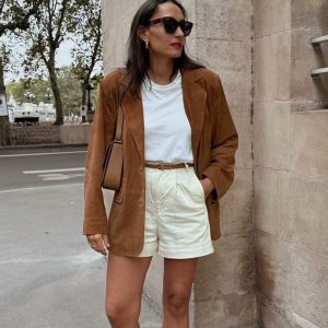 Veste en suédine coupe droite – élégance structurée pour mi-saison