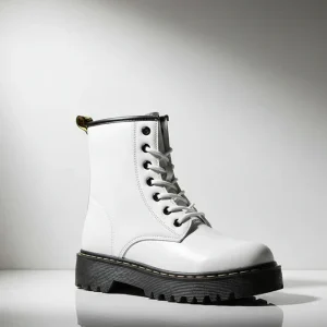 Bottines Blanches Zip Latéral – Worker Chic Finition Noire – 36-40