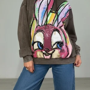 Sweat Bunny Crush Motif Lapine Arc-en-Ciel 85% Coton – Jusqu'au 48